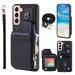 Compatible with Samsung Galaxy S22 PU Leather Clasp Flip Zipper Purse Case with Shoulder Strap Lanyard for Women Credit Card Holder Cell Accessories Phone Cover for Samsung Galaxy S22 Black