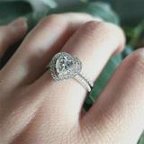 Awdenio Clearance Sales 2 Pcs Heart Shape Full Diamond Ring Luxury Diamond Microinlaid Jewelry Engagement Wedding Band Ring