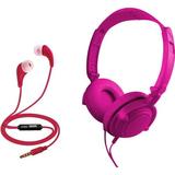 Coby 2-in-1 Combo Folding Over Ear Headphones + Earbuds w/ Built-In Mic CVH-807 - Pink