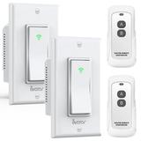 2 Pack Smart Switch with Remote Control with Alexa/Google Home Light Smart Home Electrical Switch Single-Pole 2.4GHz Wi-Fi Timer Wall Switch Neutral Wire Needed