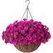 Primrue Faux Silk Flowering Hanging Basket Arrangement in Basket Faux Silk in Pink/Indigo | 21.6 H x 15.7 W x 15.7 D in | Wayfair