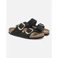 Women's Birkenstock Women's Big Buckle Nubuck Leather Sandal Narrow Fit Black (Gold) - Size: 6