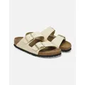 Women's Birkenstock Women's Arizona Nubuck Leather Sandal Narrow Fit Ecru - Cream - Size: 6