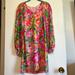 Lilly Pulitzer Dresses | Lilly Pulitzer Women’s Size 2, Long Sleeve Silk, V-Neck Dress | Color: Orange/Pink | Size: 2