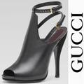 Gucci Shoes | Gucci Leather Booties Peep Toe Heels Sling Back Ankle Strap Shoes | Color: Black | Size: 9.5