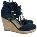 Michael Kors Shoes | Michael Kors Shondra Blue Suede Leather Lace Up Wedge Espadrille | Color: Blue/Tan | Size: 8