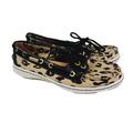 Coach Shoes | Coach "Richelle" Canvas/Leather Leopard Print Lace Boat Shoes Women's Size 6.5b | Color: Black/Tan | Size: 6.5