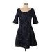 Maison Jules Casual Dress - Fit & Flare: Blue Floral Motif Dresses - New - Women's Size Large