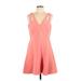 BCBGMAXAZRIA Casual Dress - A-Line V-Neck Sleeveless: Pink Print Dresses - Women's Size 12