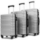 SPOFLYINN 3 Pieces Swivel Luggage Travel Sets 3-Digit TSA Approved Lock 3-Level Telescopic Handle 20'' 24'' 28'' 3 Sizes Lightweight Hardshell Suitcase Silver As Shown One Size, Silver As Shown, One