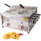 Deep Fat Fryer Commercial, Countertop LPG Gas Deep Fat Fryer Dual Tanks, with 2 Basket and Hanging Spice Box, Independent Fire Control Switch, for Fries, Fish, and More