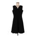 Calvin Klein Cocktail Dress - A-Line V Neck Sleeveless: Black Print Dresses - Women's Size Large