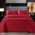 Fit Even Quilted Bedspreads Bedding Sets King Size Sofa Throw - Luxury 3 Piece Embossed Pattern Ruffle Design Quilt Coverlet Bed Cover King Size - King, Red