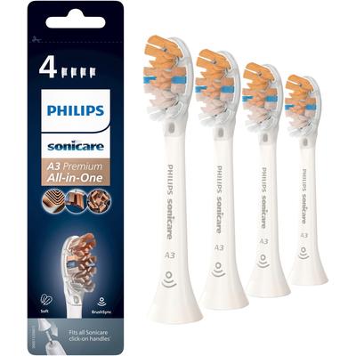 Aufsteckbürste PHILIPS SONICARE "A3 Premium All-in-One" Zahnbürstenköpfe Gr. 4 St., weiß aufsteckbar, BrushSync-fähig, Standardgröße