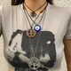 Collier pendentif arbre en métal pour femme cuir vintage fil d'avertissement turc œil bleu