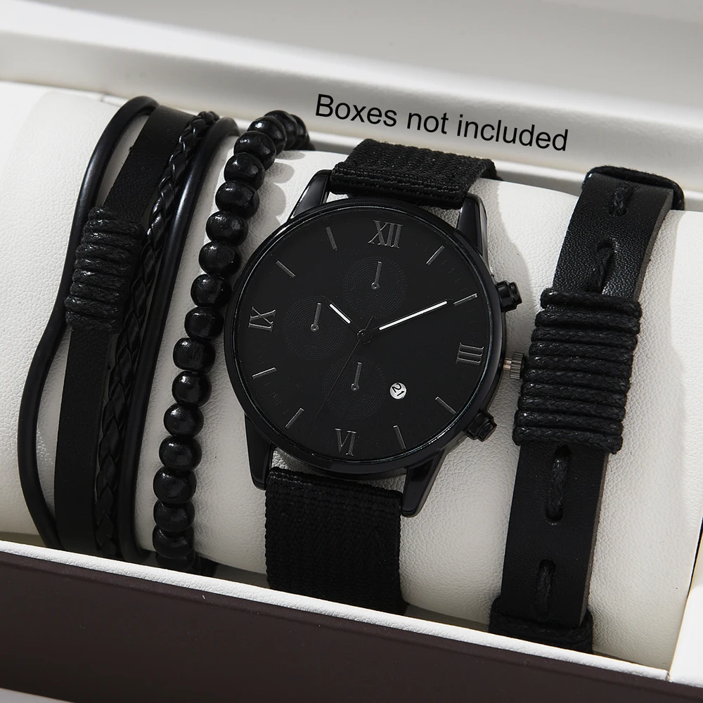 Nouvelle montre pour hommes Bracelet de luxe ensemble multi pièces mode affaires montre à Quartz en cuir noir coffret cadeau pour hommes Reno Masculino