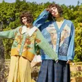 Van Gogh Sunflower Cardigan à manches vintage pour femmes pull en tricot élégant tricots brodés de