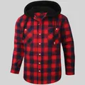 American size new men's long-sleeved shirt fashion Spring casual hooded high quality no-iron plaid