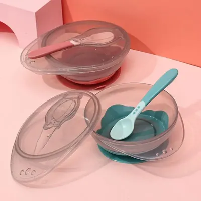 Baby Anti-fall Suction Cup Bowl With Spoon Set Children Tableware Food Bowl With Lid Baby Feeding Tableware Eating Training Bowl