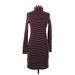 Three Dots Casual Dress - Sweater Dress: Burgundy Stripes Dresses - Women's Size Medium