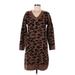 Velvet Heart Casual Dress - Mini V Neck 3/4 sleeves: Brown Print Dresses - Women's Size Medium