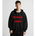 600GSM 95% Cotton DIY Custom LOGO Solid Retro Oversize Hoodie Unisex Winter Warm Zipper Up Open-Up