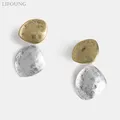 Worn Gold Silver Plating Color Two-tone Earrings For Women Irregular Metal Drop Post Studs Fashion