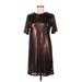 Warehouse Casual Dress - Shift Crew Neck Short sleeves: Brown Print Dresses - Women's Size 6