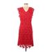 Elie Tahari Casual Dress - Party V-Neck Short sleeves: Red Solid Dresses - Women's Size 8