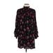 Angie Casual Dress - Shift High Neck Long sleeves: Black Floral Dresses - Women's Size Medium
