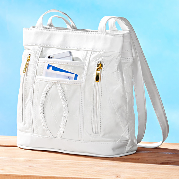 Schultertasche in Lederpatchwork weiß Image