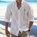Symbol Casual Men's Shirt Linen Shirt Button Up Shirt Outdoor Daily Wear Vacation Spring Fall Standing Collar Long Sleeve Black, White, Pink S, M, L Linen Cotton Blend Shirt