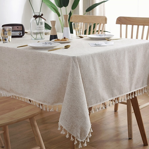 tischdecke art nordic bambus geknotet leinen mit quaste tischdecke tee couchtisch für esstisch wohnzimmer dekoration Image