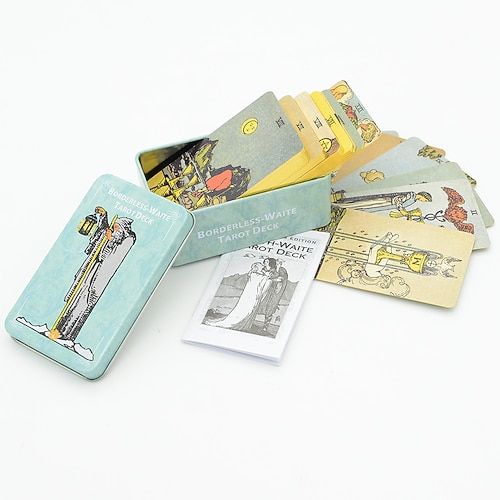 Waite Eisenbox Tarotkarten-Set Karten Brettspiel Alle in Englisch Goldprägung Orakelkarten Papieranleitungen Mädchenemotionen Weihnachtsgeschenk Image