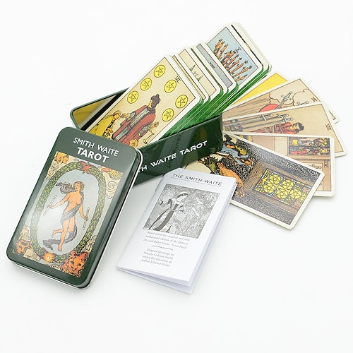 Waite Eisenbox Tarotkarten-Set Karten Brettspiel Alle in Englisch Goldprägung Orakelkarten Papieranleitungen Mädchenemotionen Weihnachtsgeschenk Image