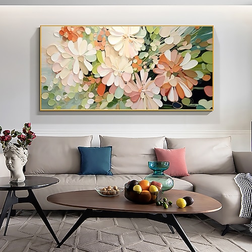 Handgefertigtes Original-Ölgemälde mit blühenden Blumen und Pflanzen auf Leinwand, abstraktes Kunstgemälde für die Inneneinrichtung mit gespanntem Rahmen/ohne Innenrahmen Image