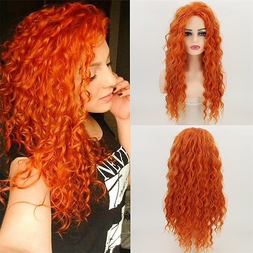 Braune Highlights, lange lockige Perücken für Frauen, hitzebeständiges synthetisches Haar, braun gemischte blonde Wellen-Lockenperücke Image