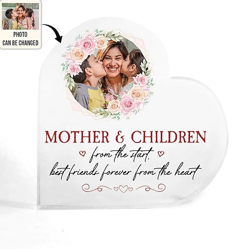 Personalisierte Foto-Plakette Individuelles bestes Geschenk für Mama – Herzförmiger Acryl Individuelles Foto für Mutter und Kinder Perfekt für Muttertag Image