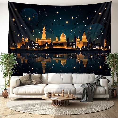 Ramadan Nacht hängende Tapisserie Wandkunst große Tapisserie Wandbild Dekor Fotografie Hintergrund Decke Vorhang Zuhause Schlafzimmer Wohnzimmer Dekoration Image