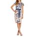 Embroidered Floral Tie Waist Sheath Dress - Blue - Adrianna Papell Dresses