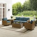 Bradenton 5Pc Swivel Rocker And Sofa Set Navy/Weathered Brown - Sofa Coffee Table Side Table & 2 Swivel Rockers