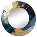 Design Art Dark Blue & Gold Strokes XI - Fractals Round Mirror Wall Decor, Metal in White | 36 H x 36 W x 1 D in | Wayfair MTMIR102102-C36