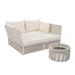 Outdoor Sunbed and Coffee Table Set Rope Double Chaise Lounger Loveseat Daybed with Clear Tempered Glass Table Outdoor Furniture Set for Backyard Poolside (Beige Cushion + Natural Rope)