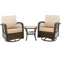 Gymax Set of 3 Wicker Swivel Rocker Set 2 Rocking Chairs w/Coffee Table