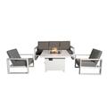 Aluminum Patio Furniture Set 4 Pieces Outdoor Sectional Conversation Set with 41.34 Fire Pit Table Armchair and Sofa All-Weather Modern Seating Set for Backyard - 2 Armchair + 3 Seater Sofa