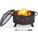 30 Inch Backyard Iron Brazier Wood Burning Coal With Sky Stars And Moons Pit Fire Bowl Stove For Outside Camping Patio Garden Black