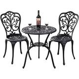 NLIBOOMLife Bistro Set 3 Piece Outdoor Patio Bistro Sets Cast Aluminum Bistro Table Set with Umbrella Hole Rust Resistant Outdoor Bistro Table and Chairs Set for Patio Balcony (Butterfly