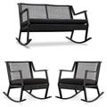 Home Square 3-Piece Set with 2 Patio Rocker Chairs & Patio Rocker Bench in Black
