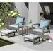 Wicker Patio Furniture Outdoor Grey PE Rattan Chair With Ottoman Footstool Set Outdoor Apartment Seating Set 6 Piece Wicker Furniture Set W/Coffee Table (Light Grey)Cushions for Garden Balcony Porch