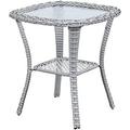 NLIBOOMLife Patio Table Outdoor - Rattan Wicker Coffee Table with Glass Top and 2-Tier Rectangle for Outdoor Patio Porch Deck Balcony Garden(Mixed Grey/Glass Top)